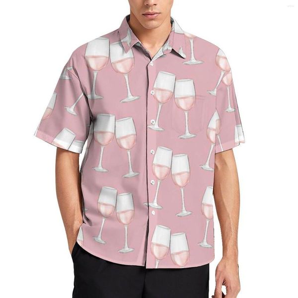 Camisas casuales para hombres Copas de vino Camisa hawaiana Hombre Love Blusas Manga corta Vintage Oversize