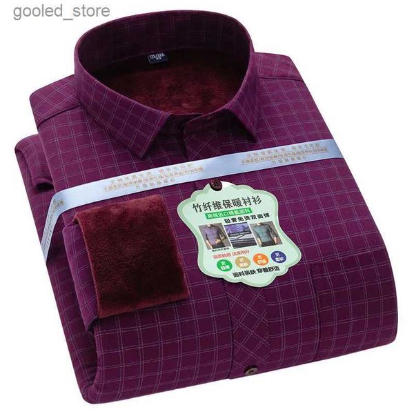 Camisas casuales para hombres Fibra de bambú de invierno Camisa cálida de doble capa de gama alta Abrigo de algodón engrosado Ropa versátil de negocios Q231106