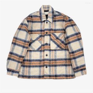 Chemises décontractées pour hommes hiver à manches longues brossé sur chemise poche plaquée kaki Plaid hommes Streetwear