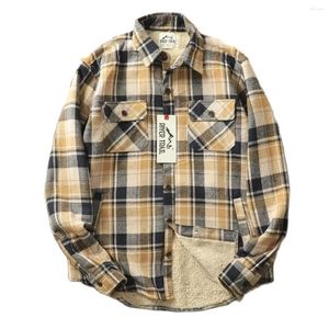 Casual overhemden voor heren Winter geruite fleecejas Heren Flanel thermische warme jas voor buitenwerk Sherpa gevoerd button-down vintage overhemd