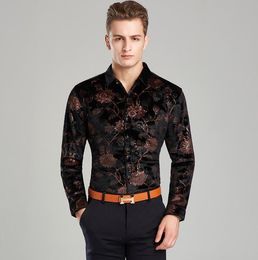 Chemises décontractées pour hommes Chemise épaisse d'hiver Robe de velours pour hommes Modèle formel Noir Bleu Soie Business Taille M-3XL1297o