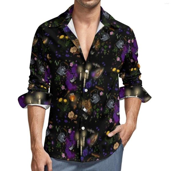 Chemises décontractées pour hommes Sorcière Brew Chemise drôle Homme Imprimé floral Printemps Vintage Blouses Conception à manches longues Vêtements surdimensionnés