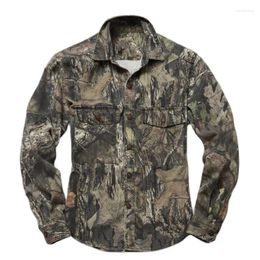 Chemises décontractées pour hommes Camouflage Woodland Camouflage Men Milit Military Vestes à manches Long