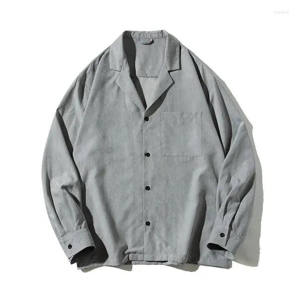 Chemises décontractées pour hommes Tenue de travail Français Rétro Manches longues Col cubain Chemise fine Revers japonais Peau de pêche Velours Manteau d'automne