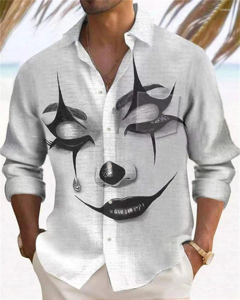 Camisas casuales para hombres Xk Primavera y otoño Camisa impresa en 3D Manga larga Patrón blanco negro Resort con botones