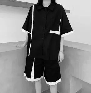 Chemises décontractées pour hommes XS-6XL 2023 Hommes Femmes Vêtements Yamamoto Style Noir Blanc Contraste Couture Chemise Manteau Top Lovers Plus Taille Costumes