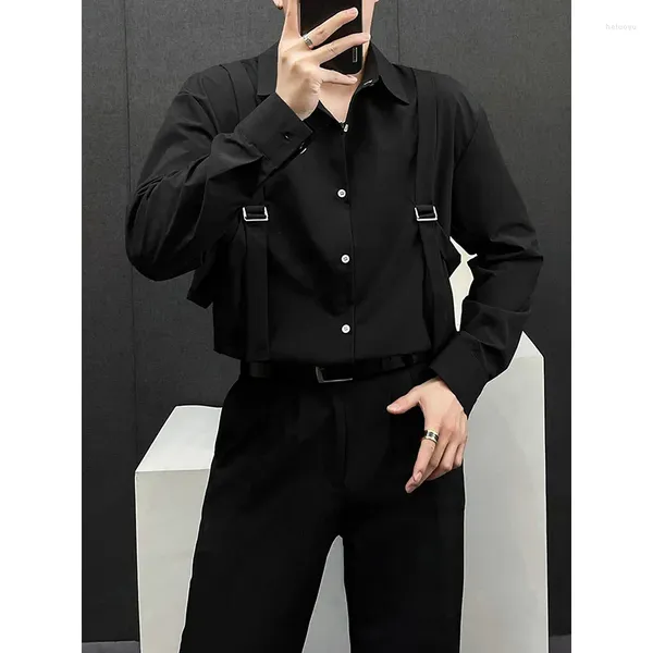 Camisas casuales para hombres XS-6XL Otoño High Street Correas de manga larga Camisa de carga blanca Tops Guapo Blusa de gran tamaño Traje masculino