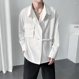 Chemises décontractées pour hommes XS-6XL Style coréen Chemise blanche Vêtements à manches longues personnalisé Big Pocket Design Handsome Cargo Tops de grande taille