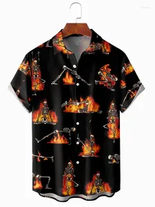 Chemises décontractées pour hommes Y2K Vêtements pour hommes Chemise hawaïenne à manches courtes avec poche respirante imprimée crâne et flamme
