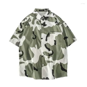 Chemises décontractées pour hommes Y2K Mens Vintage Bouton Up Shirt Summer Hawaiian Beach Oversize Streetwear Manches courtes Camouflage Koszula