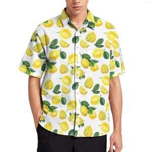 Casual shirts voor heren gele citroen print blouses mannelijke aquarel fruit Hawaiiaanse korte mouw aangepaste grappige oversized strandhemd cadeau