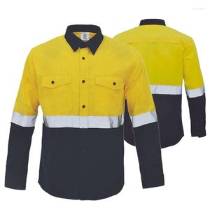 Chemises décontractées pour hommes Chemise de travail jaune marine pour homme Vêtements de travail avec bandes réfléchissantes