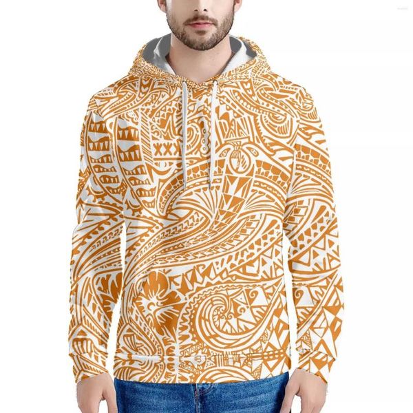 Camisas Informales para Hombres Tatuaje Amarillo Diseño Gráfico Polinesio Estampado Sudadera Hawaiana Manga Larga Sudadera con Capucha De Moda Hombres Delgados Otoño/Invierno