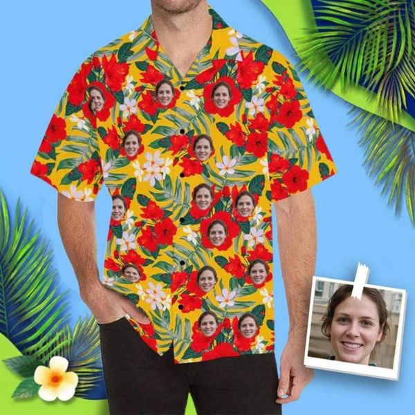 Camisas casuales para hombres YesCustom T-Shirt Flores de colores brillantes Logo Custom Face Cardigan Beach Tee Impreso Oversize Party Hawaiian Shirt Tops