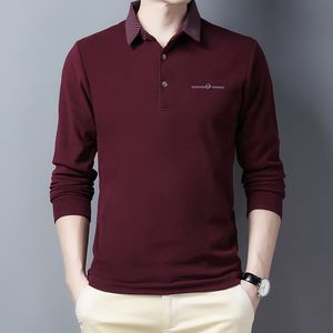 Chemises décontractées pour hommes Ymwmhu Vin rouge Polo pour hommes à manches longues automne et printemps chemise à col polo décontracté uni vêtements de mode coréenne 230223