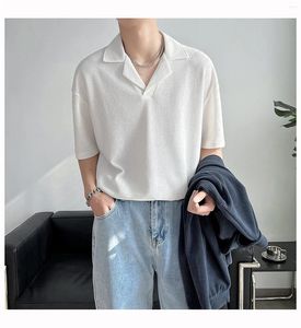 Chemises décontractées pour hommes Chemise à col cubain léger à manches courtes Mode tricoté T-shirt ample noir blanc gris Camisas