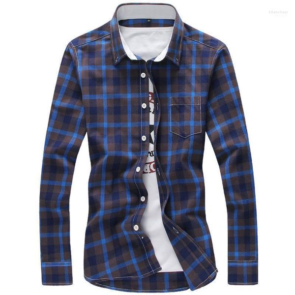 Chemises décontractées pour hommes YZBZJC 5XL Plaid Hommes Chemise à carreaux Vêtements Marque Mode Bouton Down Vêtements à manches longues Plus Taille