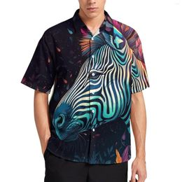 Freizeithemden für Herren, Zebra, lockeres Hemd, Herren, Strand, Neon, buntes Gemälde, Hawaii-Design, kurze Ärmel, lustige Oversize-Blusen