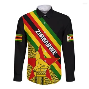 Chemises décontractées pour hommes Map de drapeau zimbabwe Graphique à manches longues pour hommes Clothes National Emblem Blouse Blouse de chemise mâle Boulanges Blousses Tops