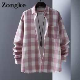 Camisas casuales para hombres Camisa con botones a cuadros Zongke Ropa para hombres Moda de manga larga Streetwear Tamaño M 2XL Llegadas de primavera 220901