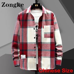 Casual shirts voor heren Zongke Plaid for Men Fashion Clothing Chinese maat M-3XL Mens kleding Harajuku Vintage Spring Aankomsten 221130