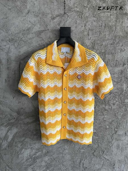 Chemises décontractées pour hommes ZXDFTR Hommes 2023SS Chemise de pull tricoté à motif de vague dégradé
