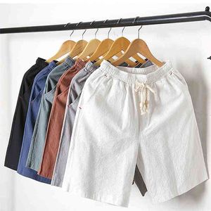 Hommes Casual Shorts Été Linge Coton Confort Shorts Plus Taille Mâle Streetwear Solide Lâche Mode Poche Courte Homme 210322