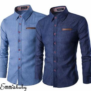 Hombres Casual Slim Fit Elegante Lavado Denim Mangas largas Jeans Camisetas Moda inteligente Ropa de hombre M XXXL 220712