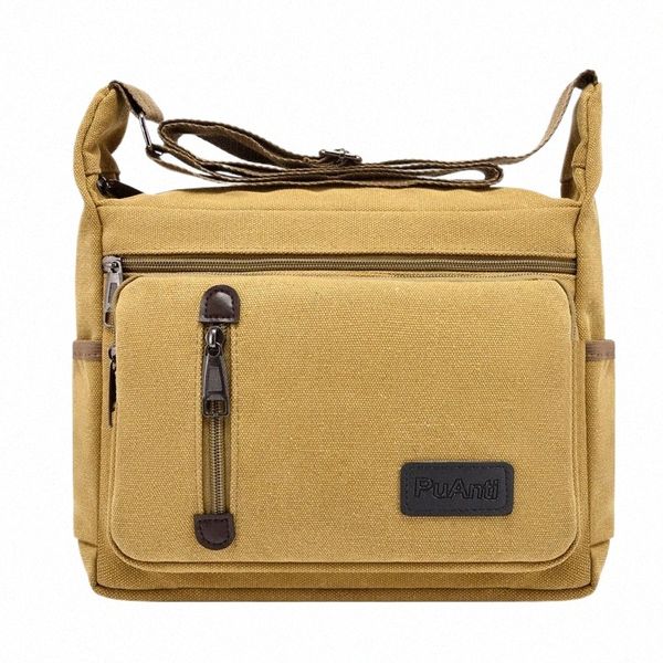 Bolsos de hombro de lona de estilo informal para hombre, bolso grande con múltiples bolsillos, bolso cruzado con solapa para hombre, bolso bandolera 065K #