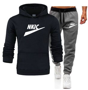 Ensemble de survêtement décontracté pour hommes, couleur unie, pull à capuche, pantalon, sweat-shirt pour femmes, automne hiver, polaire, costume de sport chaud, 2023