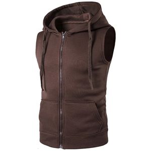 Homme gilet décontracté solide sweat à capuche sans manches veste automne printemps poches à glissière Cardigans hommes gilet haut 240125