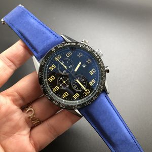 Heren vrijetijdshorloge Hoge kwaliteit quartz lopende seconden digitale wijzerplaat Blauw lederen klassieke horloges