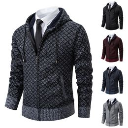 Cardigan en tricot épais et chaud pour hommes, décontracté, avec doublure en laine, veste à capuche, pull, veste à fermeture éclair, haut 240102, hiver