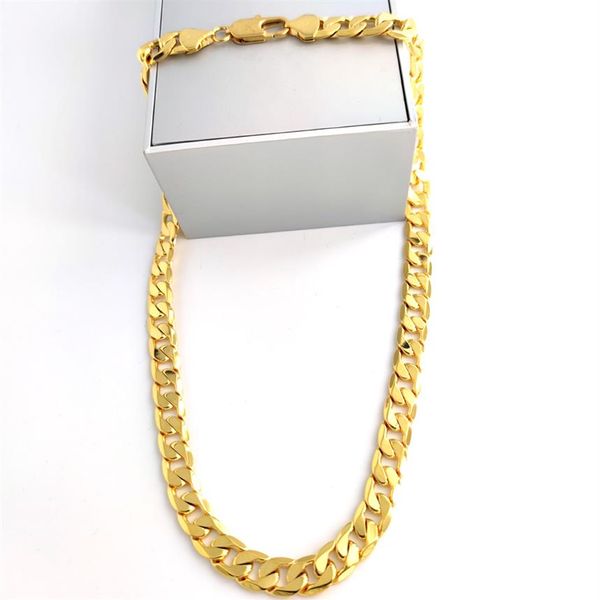 Joyería de cadena para hombre Collar de oro fino sólido de 24 k G F Enlace cuadrado de 12 mm Logotipo de papá de hijo de Navidad Sello de 18 quilates HEAVY348b