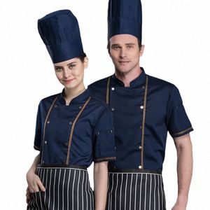 Veste de chef pour hommes, uniforme de cuisinier de restauration, chemise de cuisine d'hôtel, chemise de cuisine de restaurant, café, vêtements de travail de serveur à manches courtes e41a #