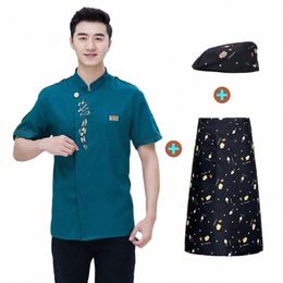 Chemise de chef pour hommes, vestes de cuisine de restaurant, service alimentaire, uniforme de cuisinier, restauration, hôtel, salopette de serveur d'été, chapeau d'impression, avril c09q #