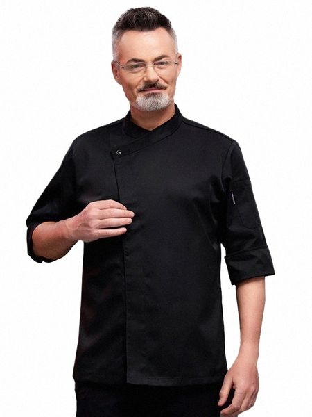 Chef de los hombres Uniforme LG Manga Camarero Camisa Panadería Cocinero Abrigo Hotel Monos Restaurante Cocina Traje Café Botones Ropa de trabajo y71I #