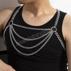 Chaîne de poitrine pour hommes, chaînes de sangle de corps Sexy, collier harnais en métal ajouré, accessoires de plage