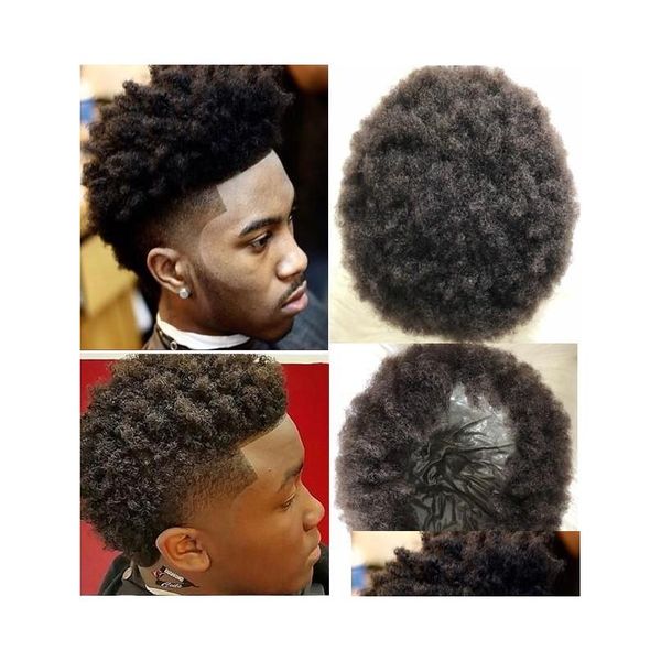 Pelucas para niños para hombres Tink Skin Hairpieces 4 mm Afro Curl Indian Remy Reemplazo de cabello humano FL PU Toupee para hombres negros Drop Delive Dhb5L