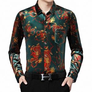 Chine Drag Motif Velours Chemises Automne Lg Manches Or Veet Vêtements Mâle Fi Impression Soie Veet Dr Chemises Z8Mg #
