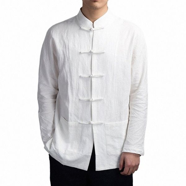 Chemises de style chinois pour hommes Kung Fu traditionnel Tai Chi Cott et costume Tang en lin Chemise et chemisiers uniformes Veste Vêtements Y1vt #