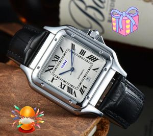 Heren chronograph Simple Dial Watch Day Date Classic Bracelet Botton Twire Trap Process Clock Quartz Beweging Square Roman Tank USA Fashion Trend polshorloge