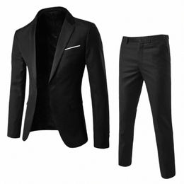 Hommes classiques 2 pièces costume ensemble veste pantalon pour busin fête de mariage de haute qualité Lg manches blazers pantalons doux pour hommes i7ZD #