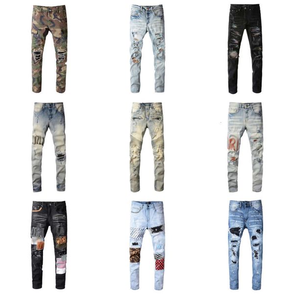 Pantalon Hip Hop Classique Pour Homme Jean motard déchiré roulé et teint Jean motard coupe slim Jean coupe slim pour homme Pantalon brodé pour hommePurpleJeans