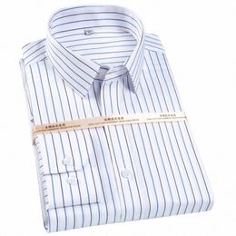 Camisas clásicas de manga LG N-Ir para hombre, camisas Dr a rayas con cuello extraíble, camisa de algodón puro con corte Regular y busin Formal O2T5 #