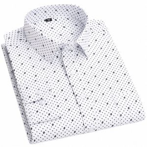 Heren Klassiek Lg-mouwen Print/gestreept Basic Dr-shirts Enkele opgestikte zak 65% katoen Busin Standaard-fit kantooroverhemd v6wx#