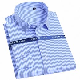 Manga LG clásica para hombres Sólido / rayado Camisas básicas Dr. Bolsillo con parche único Busin formal Camisa social de oficina en forma regular m8Ic #