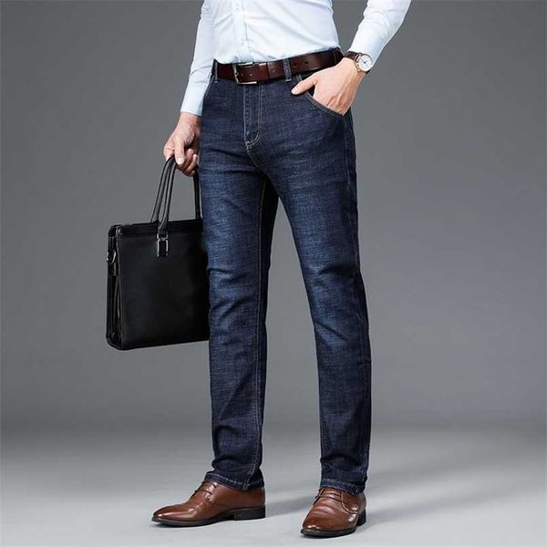 Hommes classiques coupe décontractée Flex Jean printemps automne quatre saisons taille haute affaires décontracté noir bleu denim pantalon 211104