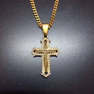 Heren Klassiek Roestvrij Stalen Herenkettingen 18K Echt Verguld Vintage Latijns Christelijk Kruis Hangers Necklaces306h