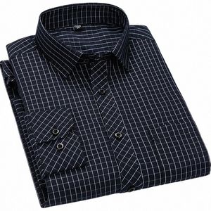 Classique Standard-Fit Plaid / Rayé Social Office Dr Shirt Single Patch Poche Lg Manches Formelle Busin Chemises de base v2JK #